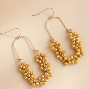 Gold Bohemian Beaded oval earrings